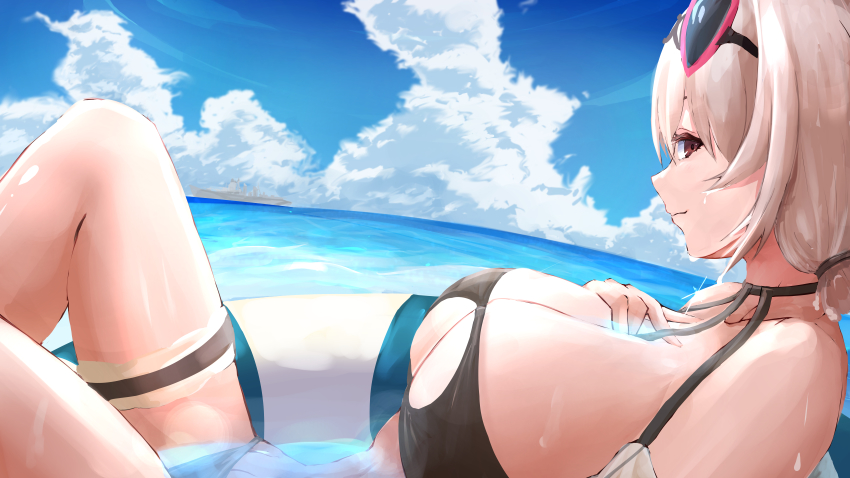 1girl, absurdres, aokuma_(yuuran_create), azur_lane, bare_shoulders, bikini, black_bikini, blue_sky
