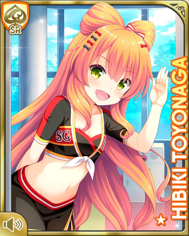 1girl, black_shirt, black_skirt, black_socks, bow, card_(medium), character_name, cheerleader