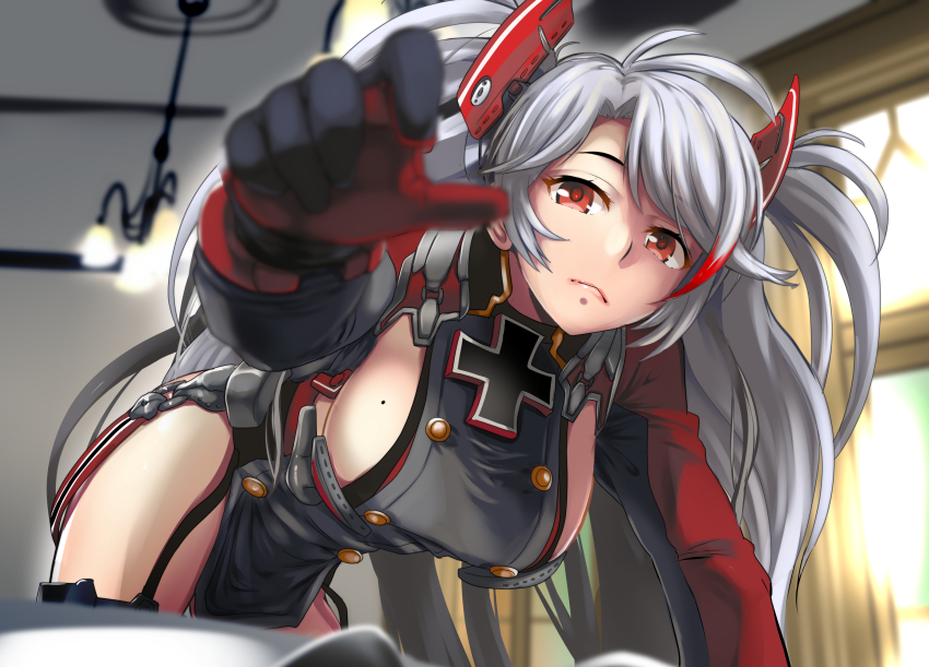 1girl, absurdres, antenna_hair, azur_lane, breasts, commentary_request, cowboy_shot, cross