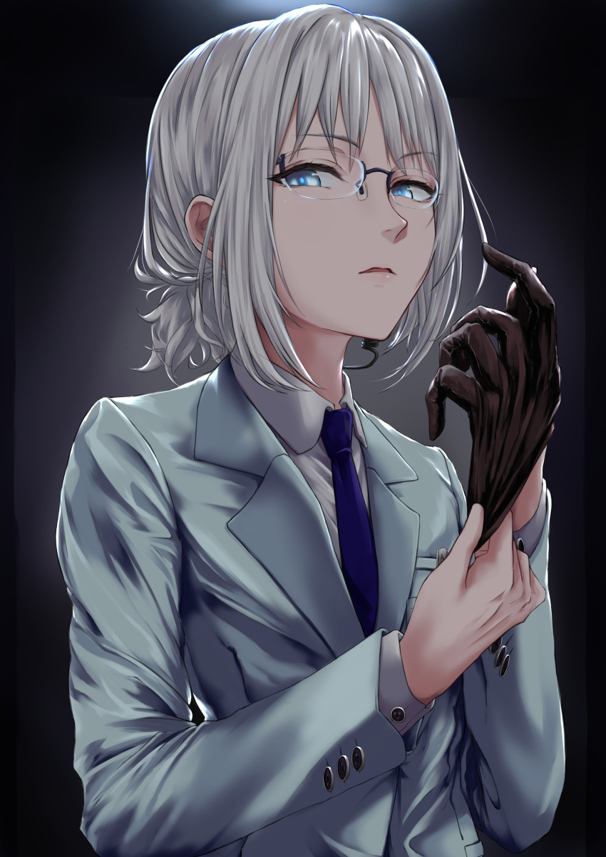 1girl, absurdres, an-94_(antje)_(girls'_frontline), an-94_(girls'_frontline), black_gloves, blazer, blue_eyes, blue_necktie