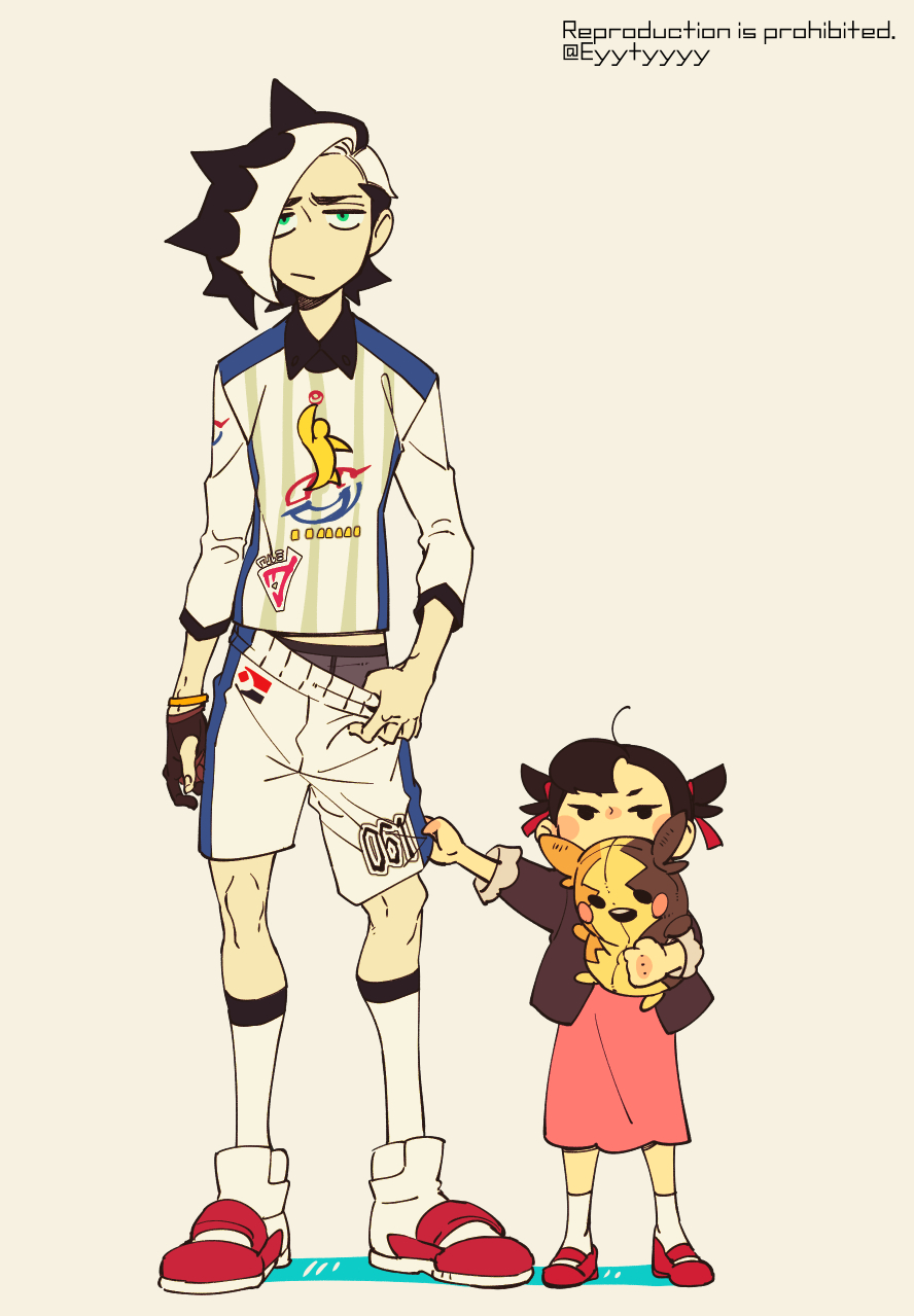 1boy, 1girl, age_difference, aged_down, asymmetrical_bangs, black_hair, blush_stickers, bracelet