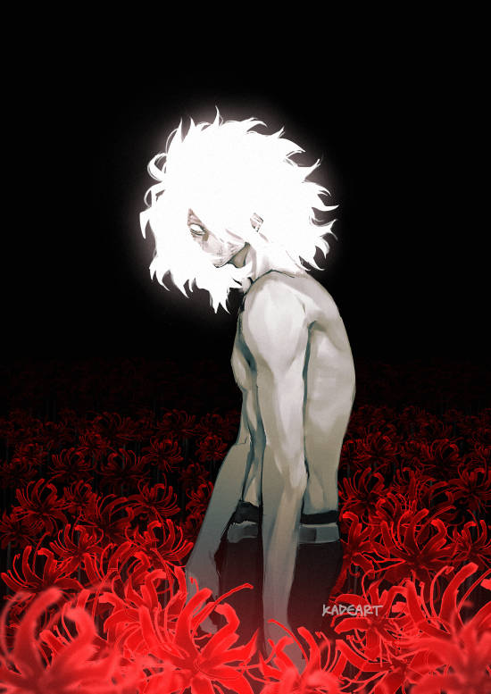 1boy, black_pants, boku_no_hero_academia, flower, kadeart, pants, red_flower, shigaraki_tomura