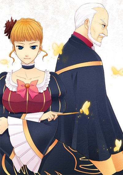 00s, 1boy, 1girl, bad_id, bad_pixiv_id, beard, beatrice_(umineko), blonde_hair
