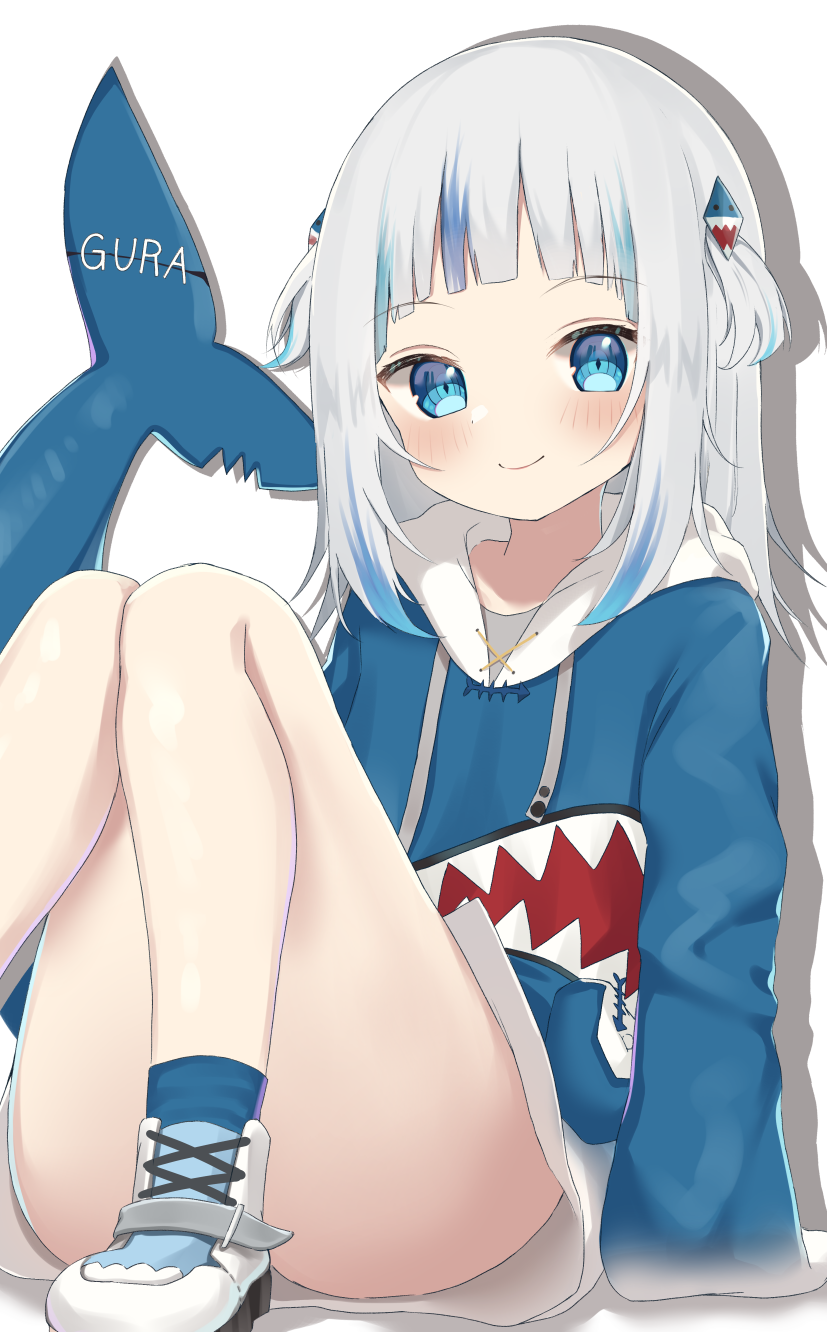 1girl, bad_id, bad_pixiv_id, blue_eyes, blue_footwear, blue_hair, blue_hoodie, blue_jacket
