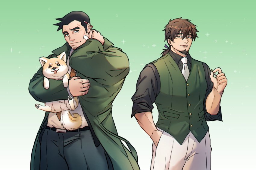 2boys, ace_attorney, alternate_costume, bad_id, bad_twitter_id, bandaid, bandaid_on_face, black_hair