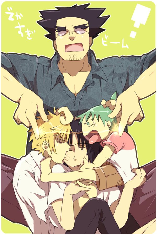 1girl, 3boys, bad_id, bad_pixiv_id, child, jumbo_(yotsubato!), koiwai_yotsuba, mr._koiwai