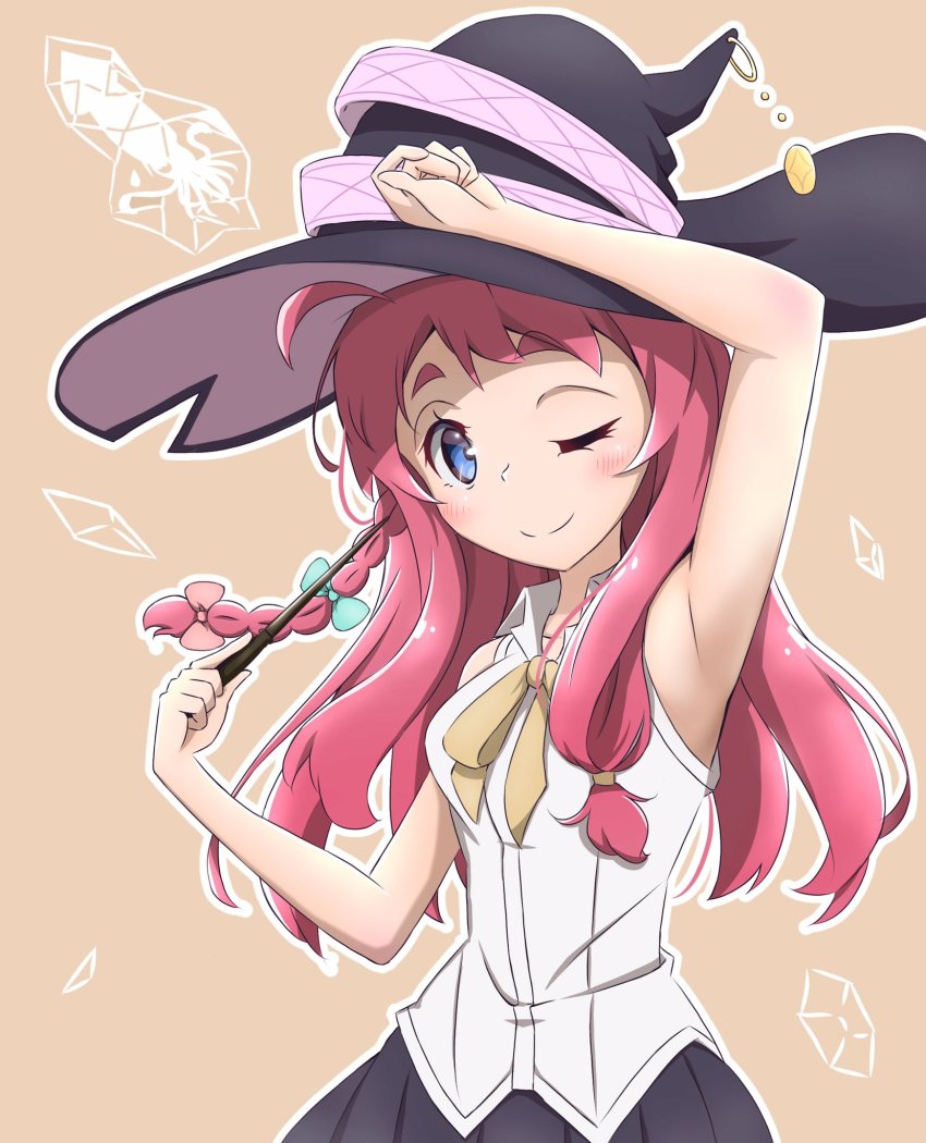 armpits, arms_up, blue_eyes, blush, bow, cosplay, elaina_(majo_no_tabitabi), elaina_(majo_no_tabitabi)_(cosplay)