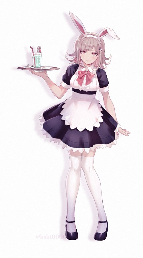 1girl, alternate_costume, animal_ears, apron, artist_name, bad_id, bad_twitter_id, black_shoes