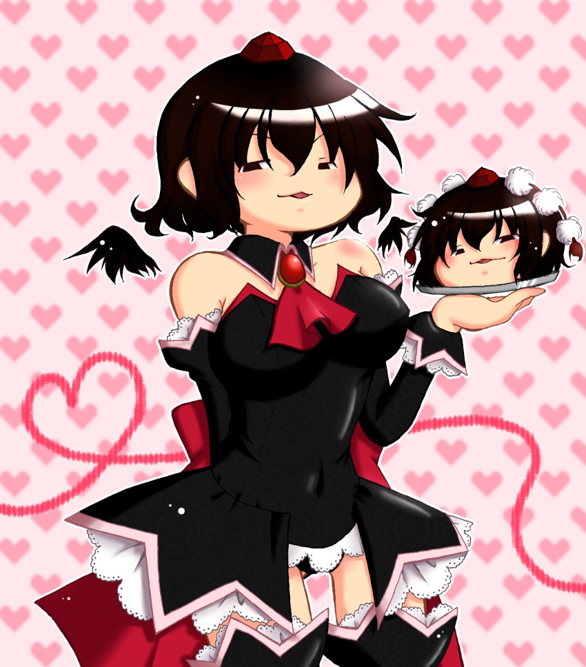 1girl, angel_mort, bad_id, bad_pixiv_id, black_wings, brown_eyes, brown_hair, detached_collar