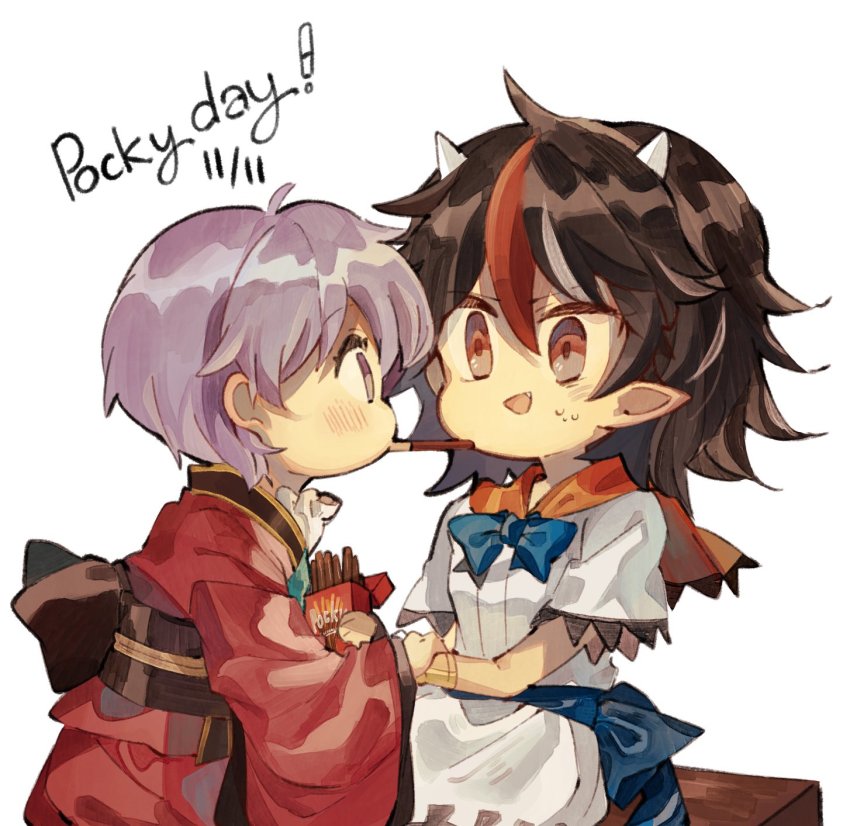 2girls, black_hair, black_ribbon, blue_bow, blue_neckwear, blue_ribbon, blush, bow