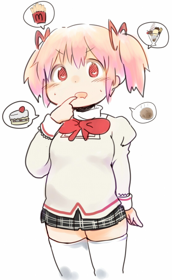 1girl, belly, blush, bow, breasts, cake, cherry, collar