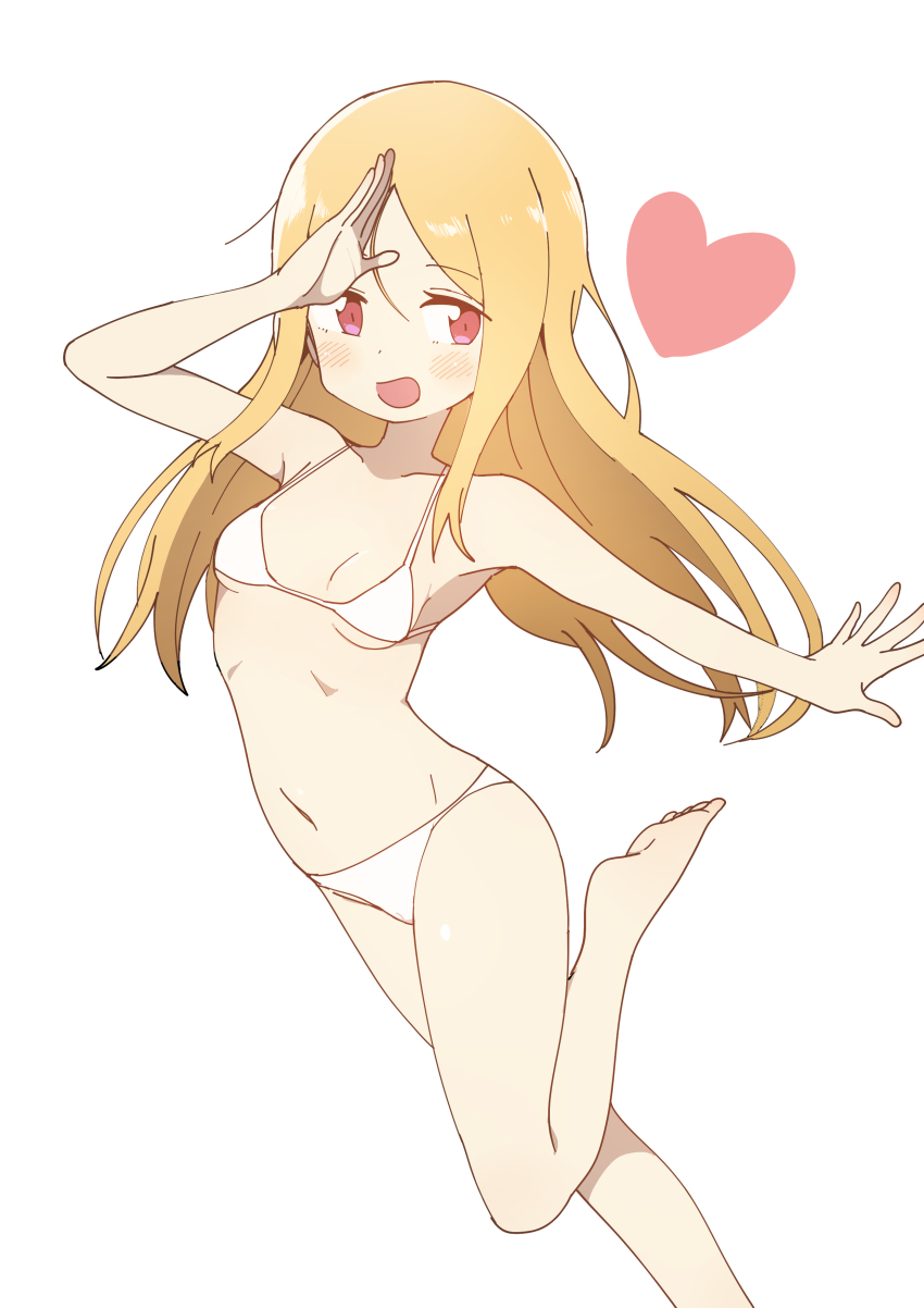 1girl, absurdres, bikini, blonde_hair, blush, breasts, bural_chingu, feet
