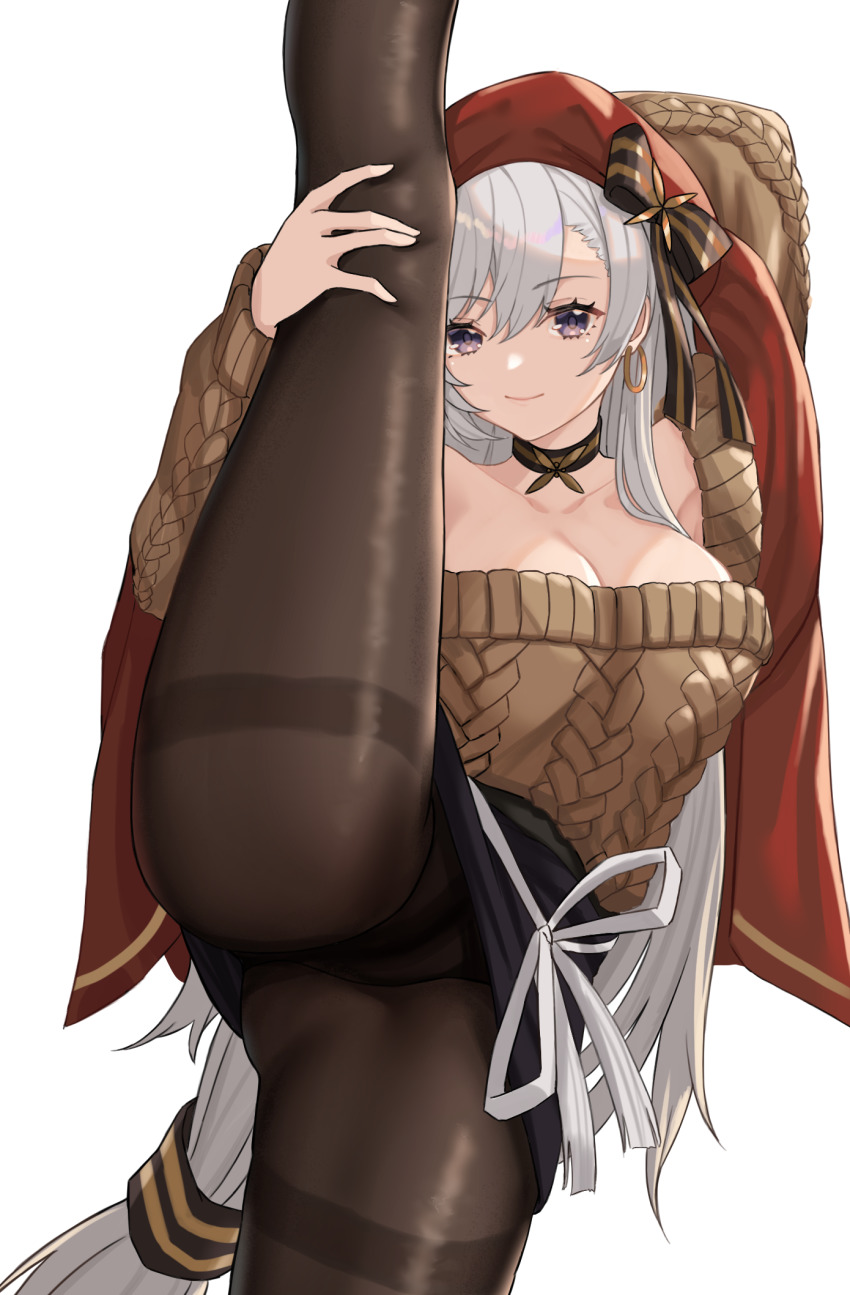 1girl, aran_sweater, azur_lane, belfast_(azur_lane), belfast_(shopping_with_the_head_maid)_(azur_lane), beret, black_panties, black_pantyhose