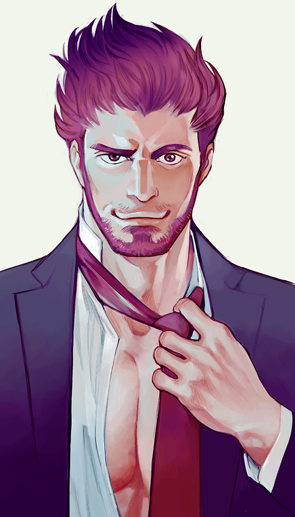1boy, 2bro., adjusting_clothes, adjusting_necktie, bad_id, bad_pixiv_id, facial_hair, formal_clothes