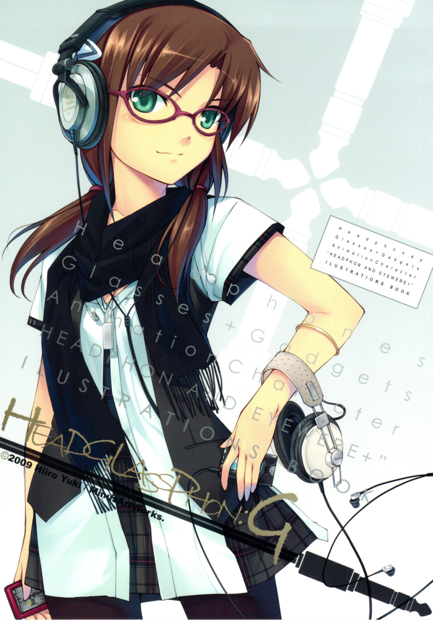 00s, 1girl, female_focus, glasses, headphones, highres, hiiro_yuki, makinami_mari_illustrious, neon_genesis_evangelion, panasonic, panasonic_corporation, pantyhose, rebuild_of_evangelion, rp-htx7, solo, ultrasone
