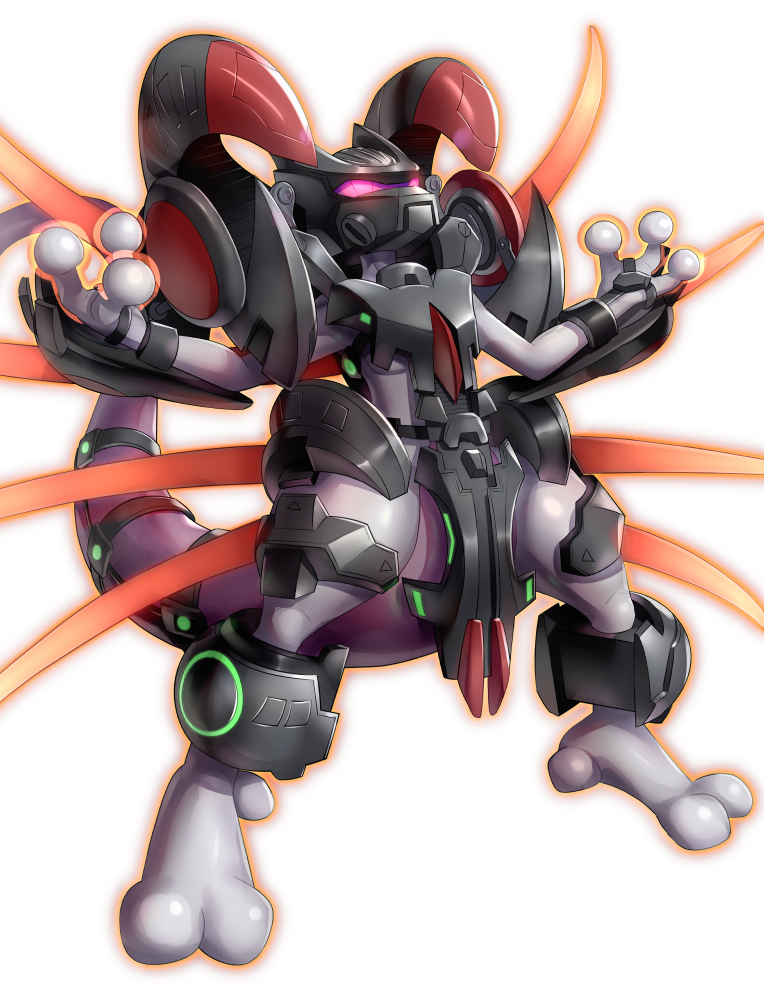 aura, commentary_request, digitigrade, exoskeleton, full_body, gen_1_pokemon, glowing, glowing_eyes, gonzarez, legendary_pokemon, mewtwo, nintendo, no_humans, pokemon, pokemon:_mewtwo_strikes_back_-_evolution, pokemon_(anime), pokemon_(creature), pokemon_focus, simple_background, solo, standing, tail, white_background