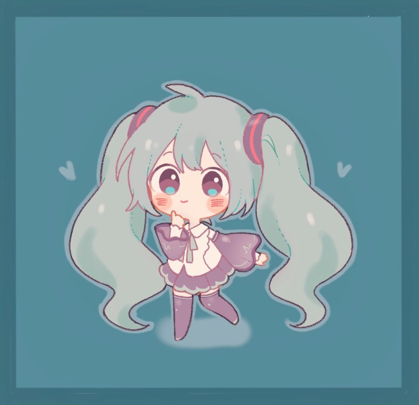 1girl, aqua_eyes, aqua_hair, aqua_neckwear, arm_at_side, bad_id, bad_twitter_id, black_legwear