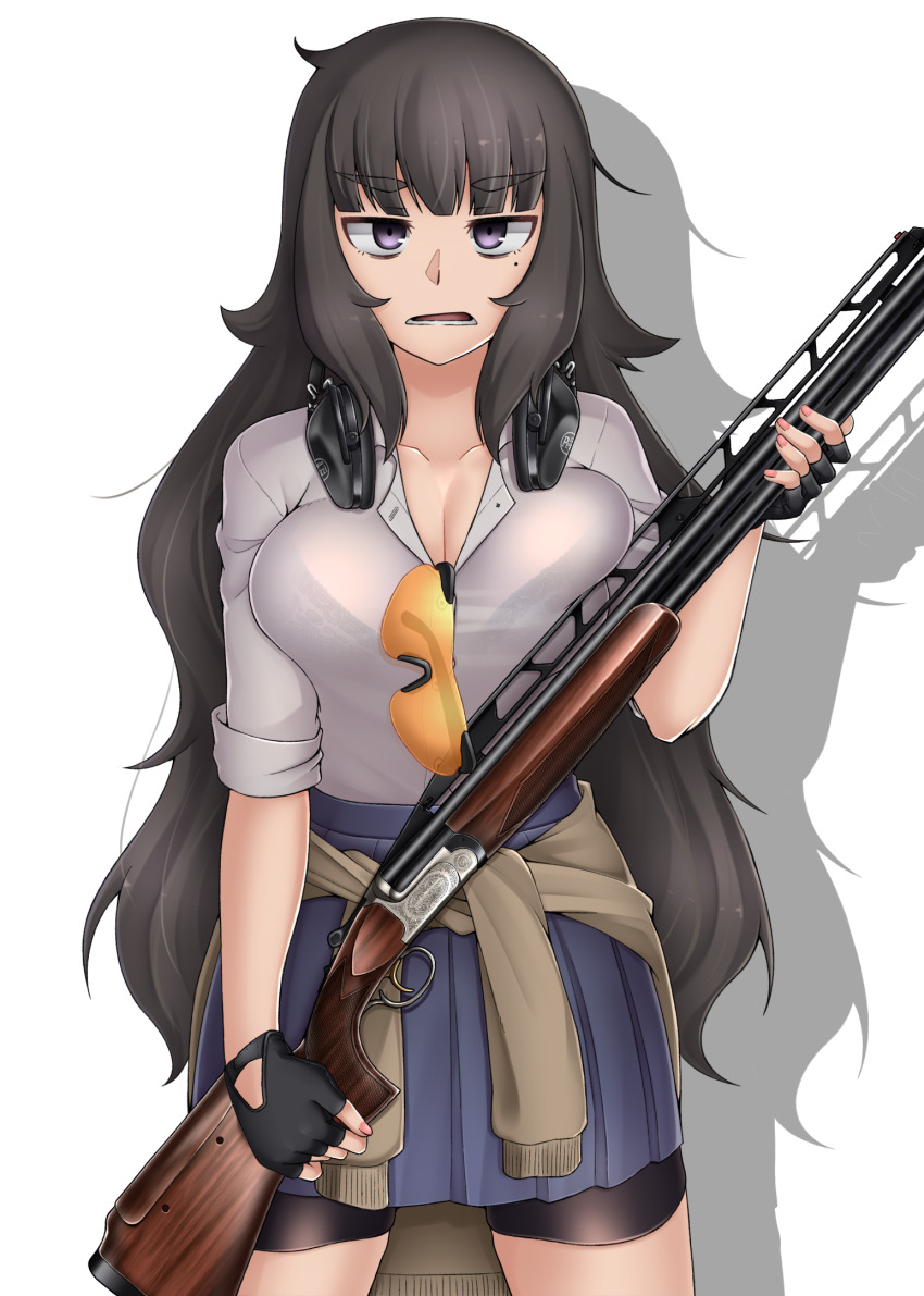 1girl, bike_shorts, bismuth_(paravene), black_bra, black_eyes, black_gloves, black_hair, bra