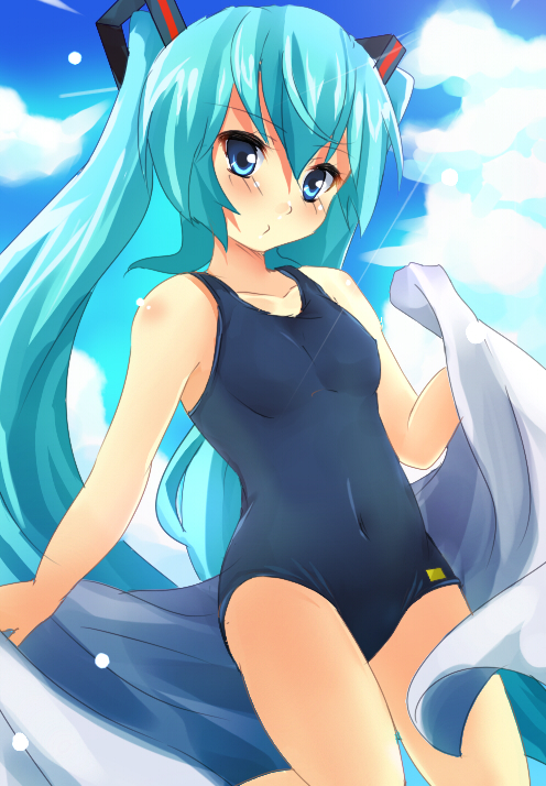 aqua_eyes, aqua_hair, competition_swimsuit, hatsune_miku, hatsune_miku_(swimwear_s), long_hair, one-piece_swimsuit, school_swimsuit