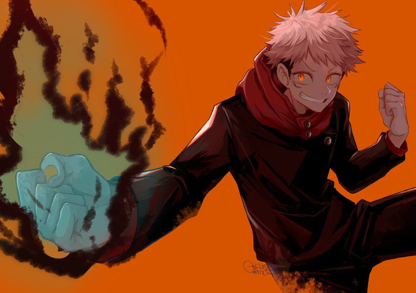 1boy, basara_masa, black_jacket, black_pants, brown_hair, clenched_hands, cowboy_shot, facial_mark