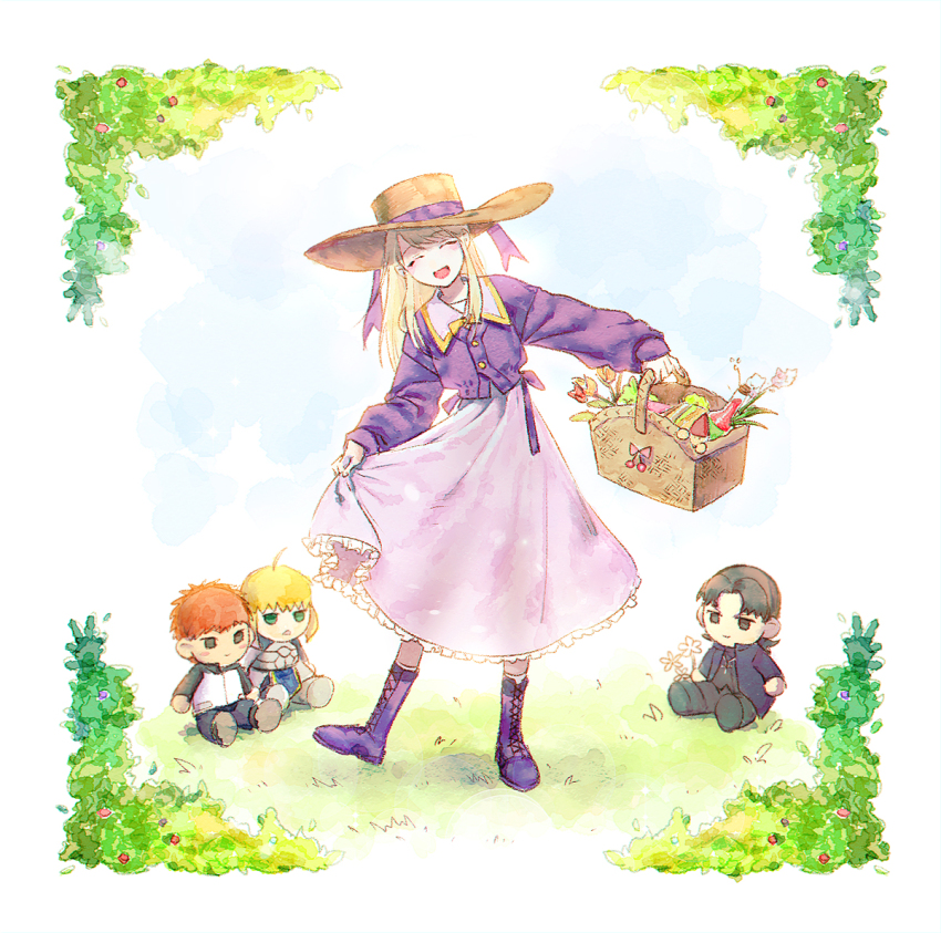 1girl, artoria_pendragon_(fate), boots, clothes_lift, dress, dress_lift, emiya_shirou, fate/stay_night