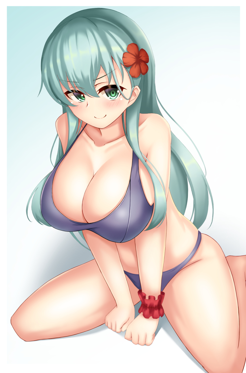 1girl, alternate_costume, aqua_eyes, aqua_hair, bad_id, bad_pixiv_id, between_legs, bikini
