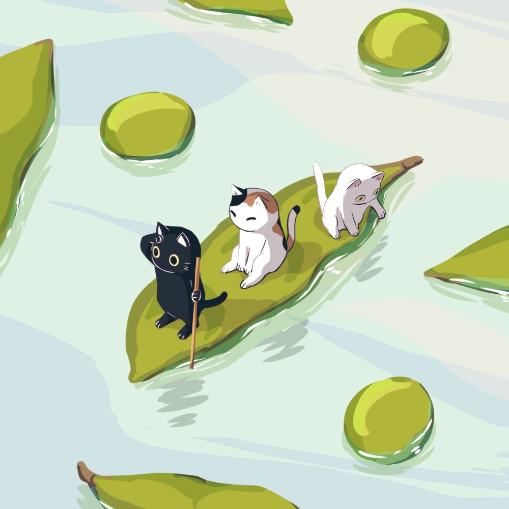 animal_focus, avogado6, black_cat, boat, calico_(pattern), cat, commentary, hand_up