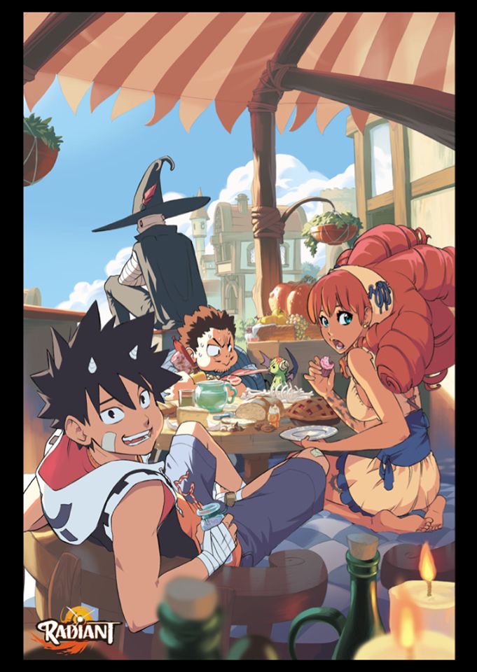 1girl, 4boys, bandages, bird, black_cloak, blue_shorts, brown_hair, cloak