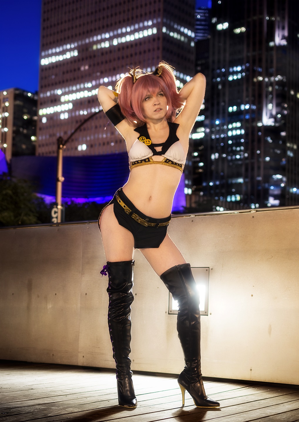 1girl, armpits, boots, cosplay, high_heel_boots, high_heels, highres, idolmaster