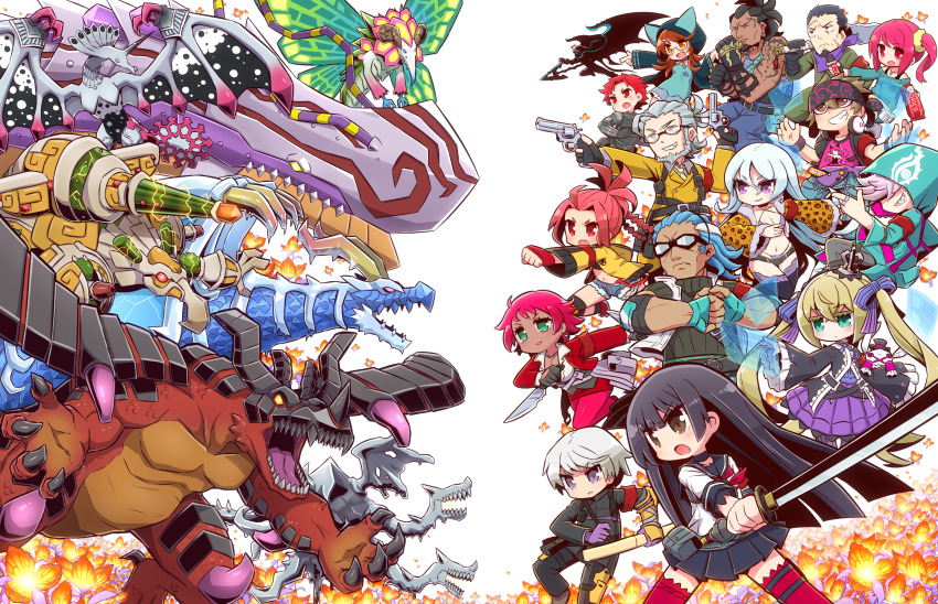 6+boys, 6+girls, 7th_dragon_(series), 7th_dragon_2020, :d, animal_ears, animal_hood, animal_print