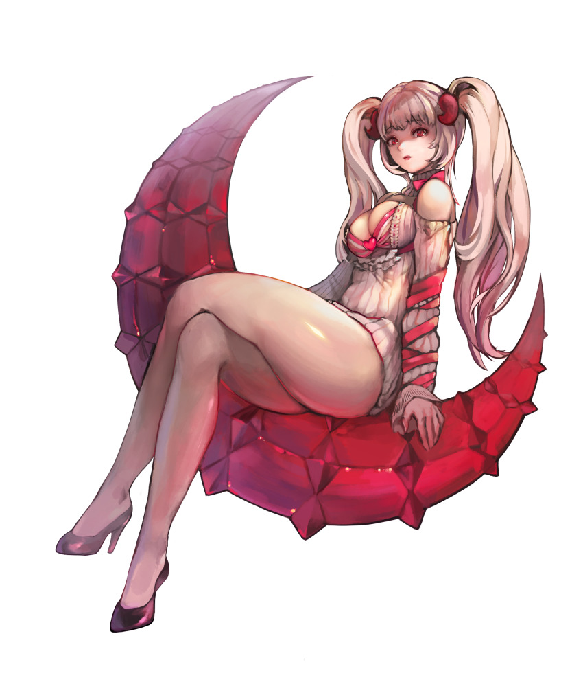 1girl, bak_bak, breasts, cleavage, cleavage_cutout, clothing_cutout, commentary_request, crescent