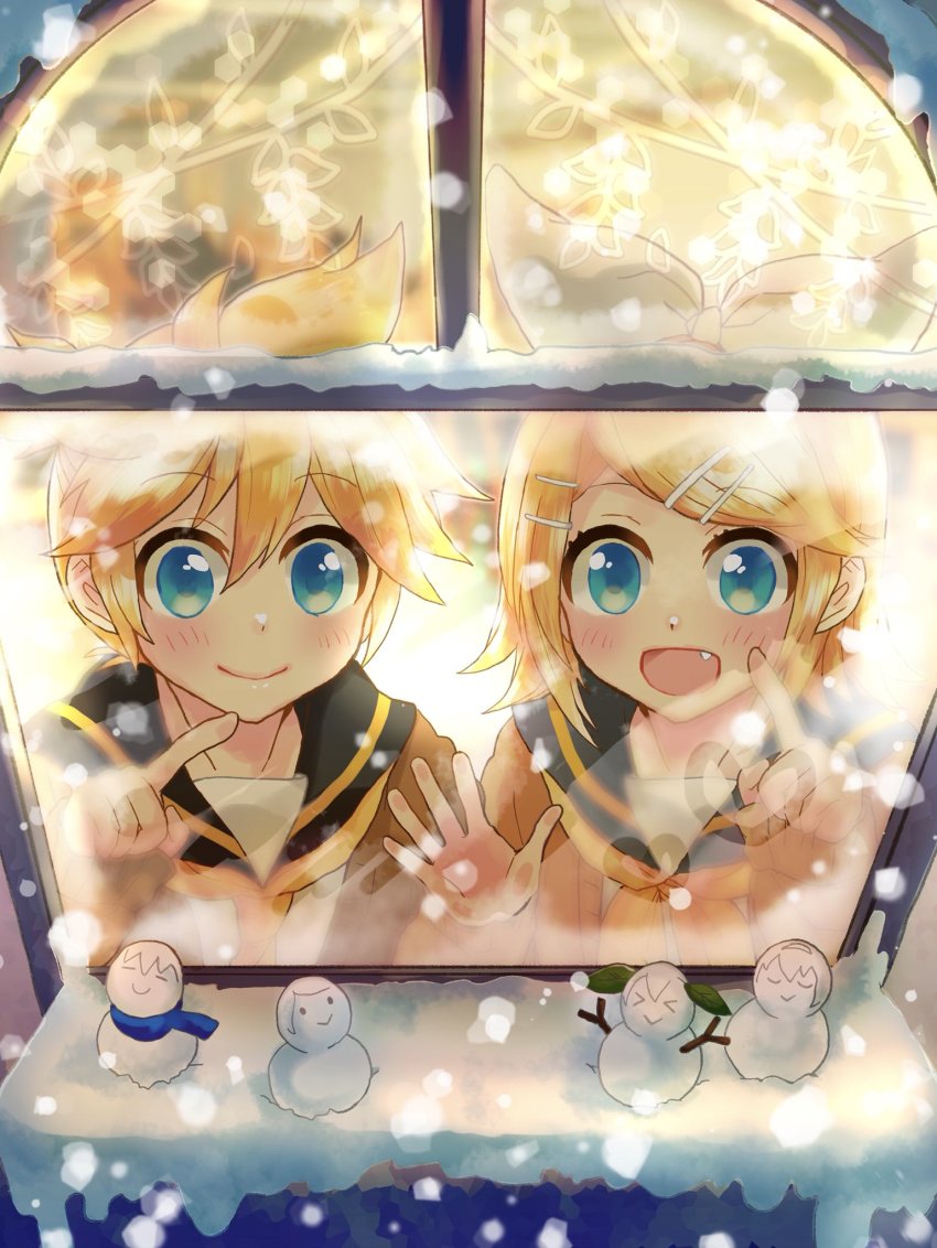 ._., 1boy, 1girl, black_collar, blonde_hair, blue_eyes, blue_scarf, bow