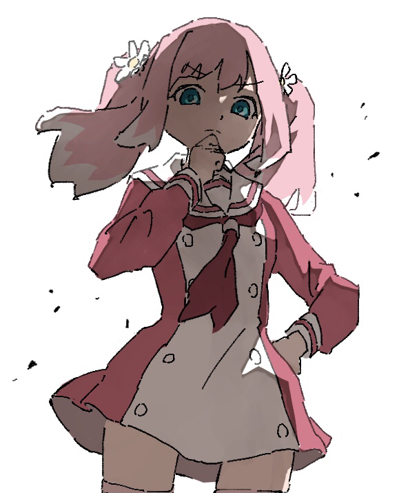 1girl, blue_eyes, closed_mouth, cowboy_shot, dress, female_focus, flower, frown