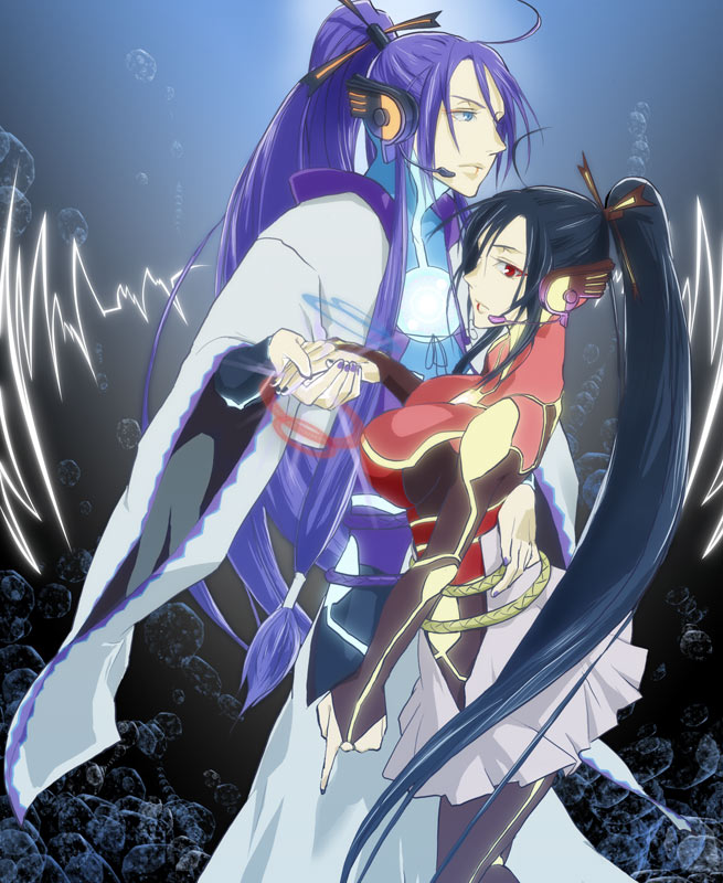 1boy, 1girl, ahoge, bad_id, bad_pixiv_id, fingerless_gloves, gakuko, gender_request