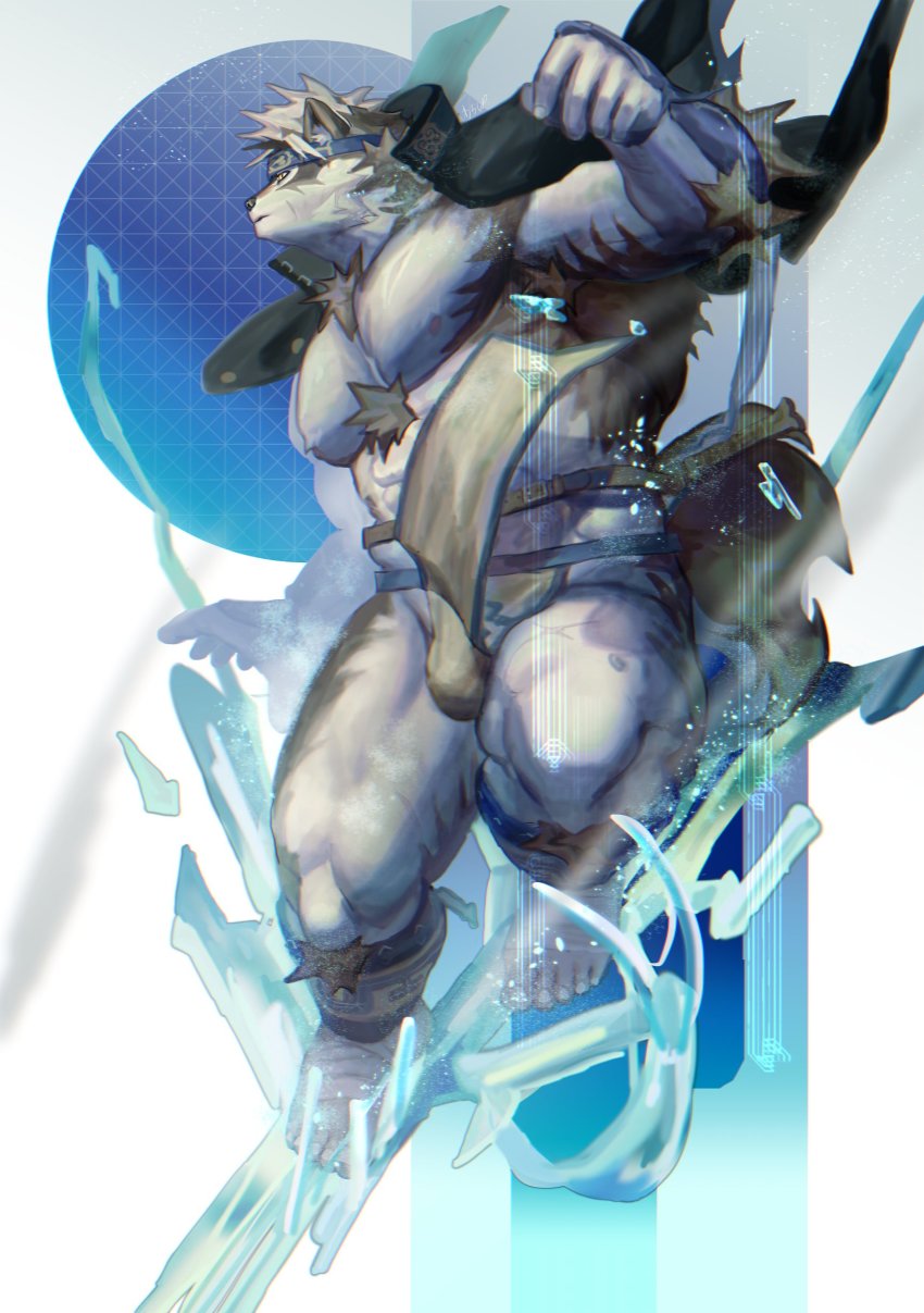 078-kun, 1boy, abs, absurdres, animal_ears, bara, bare_pectorals, body_hair