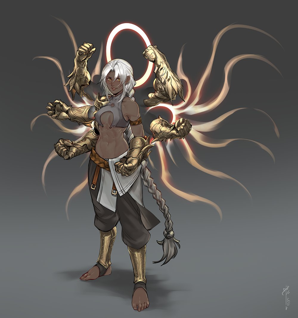 1girl, armor, arms_up, belt, black_pants, braid, breasts, center_opening