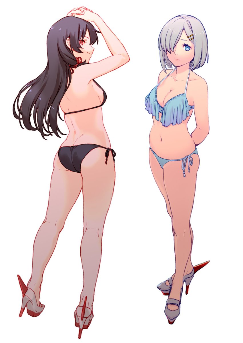 2girls, arms_up, ass, bad_id, bad_twitter_id, bare_arms, bare_legs, bare_shoulders