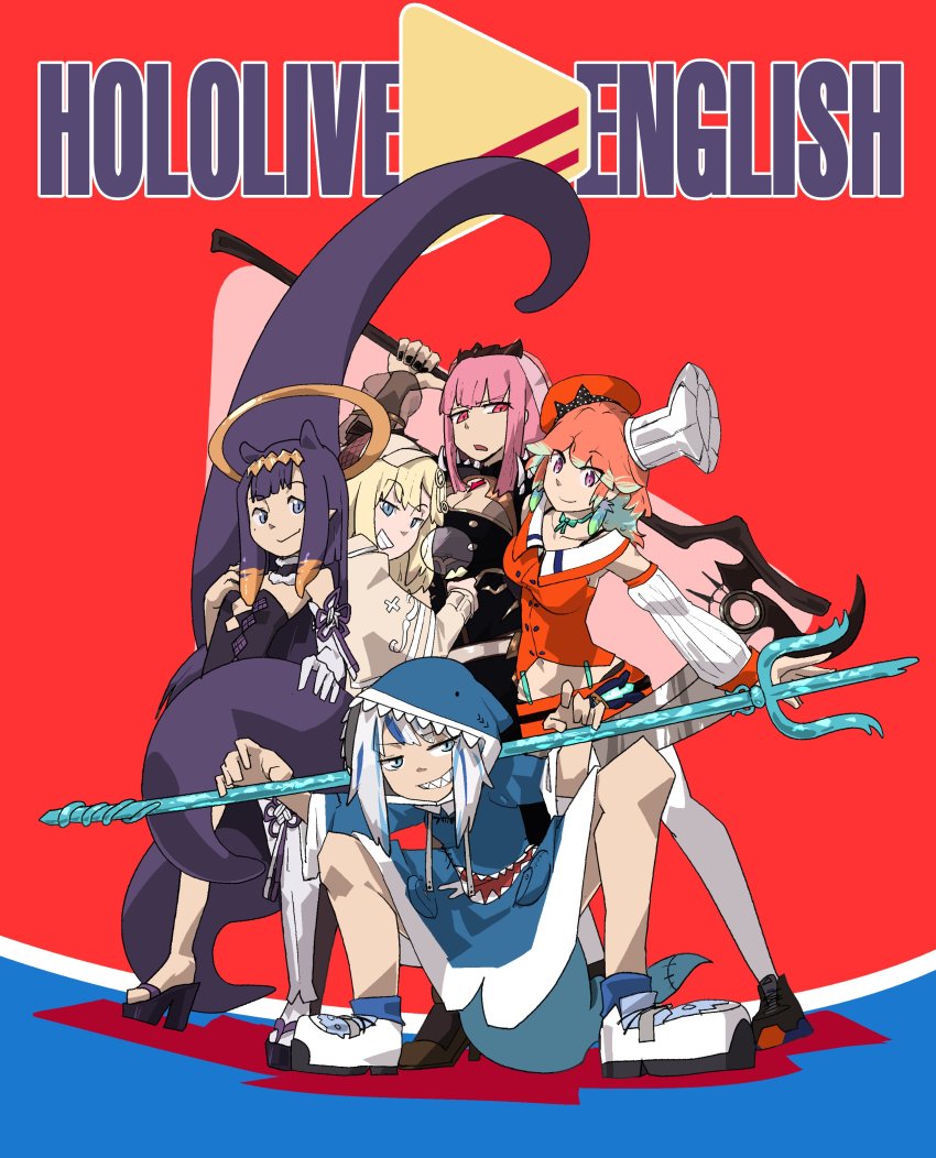 absurdres, animal_hood, black_dress, blonde_hair, blue_eyes, blue_hair, blue_hoodie, blunt_bangs