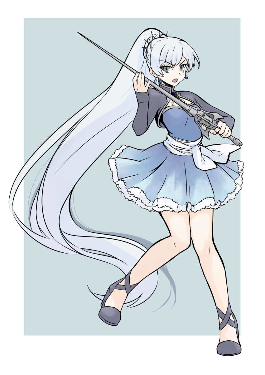 1girl, absurdly_long_hair, breasts, commentary, dress, earrings, full_body, grey_background