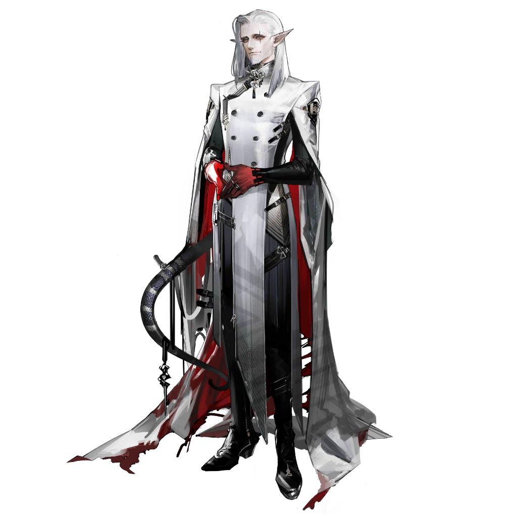 1boy, arknights, artist_request, cloak, koshchei, official_art, pointy_ears, scar, scar_across_eye, scar_on_face, snake_tail, spoilers, tail, transparent_background, white_cloak, white_hair