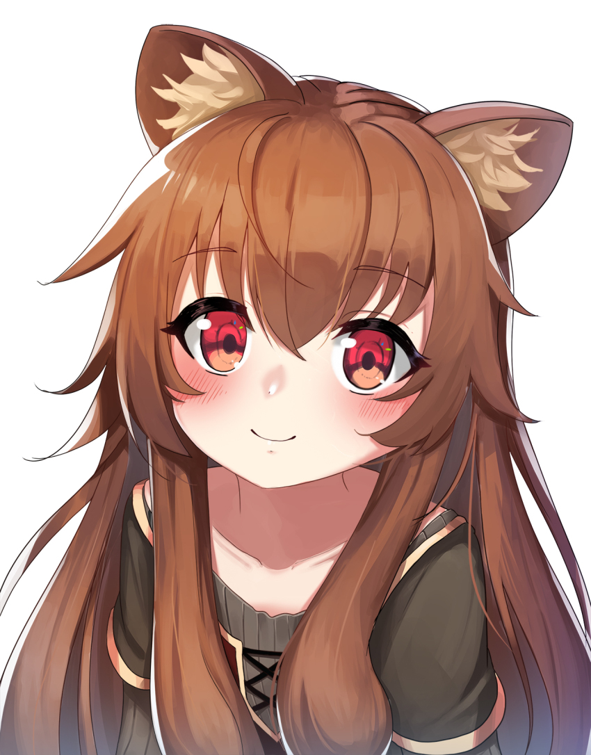 1girl, animal_ears, blush, brown_hair, child, collarbone, commentary, grey_shirt