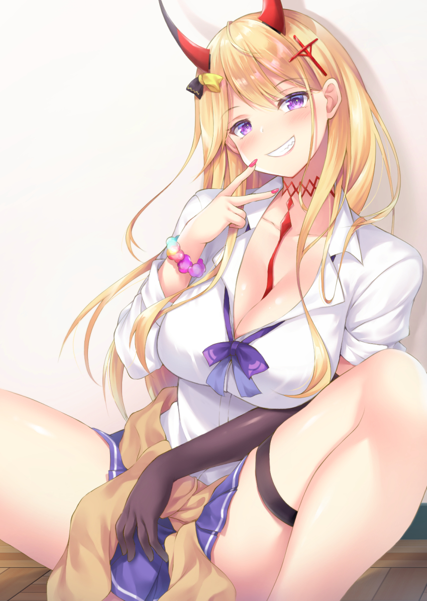 1girl, asymmetrical_gloves, azur_lane, blonde_hair, breasts, brown_cardigan, brown_gloves, cardigan