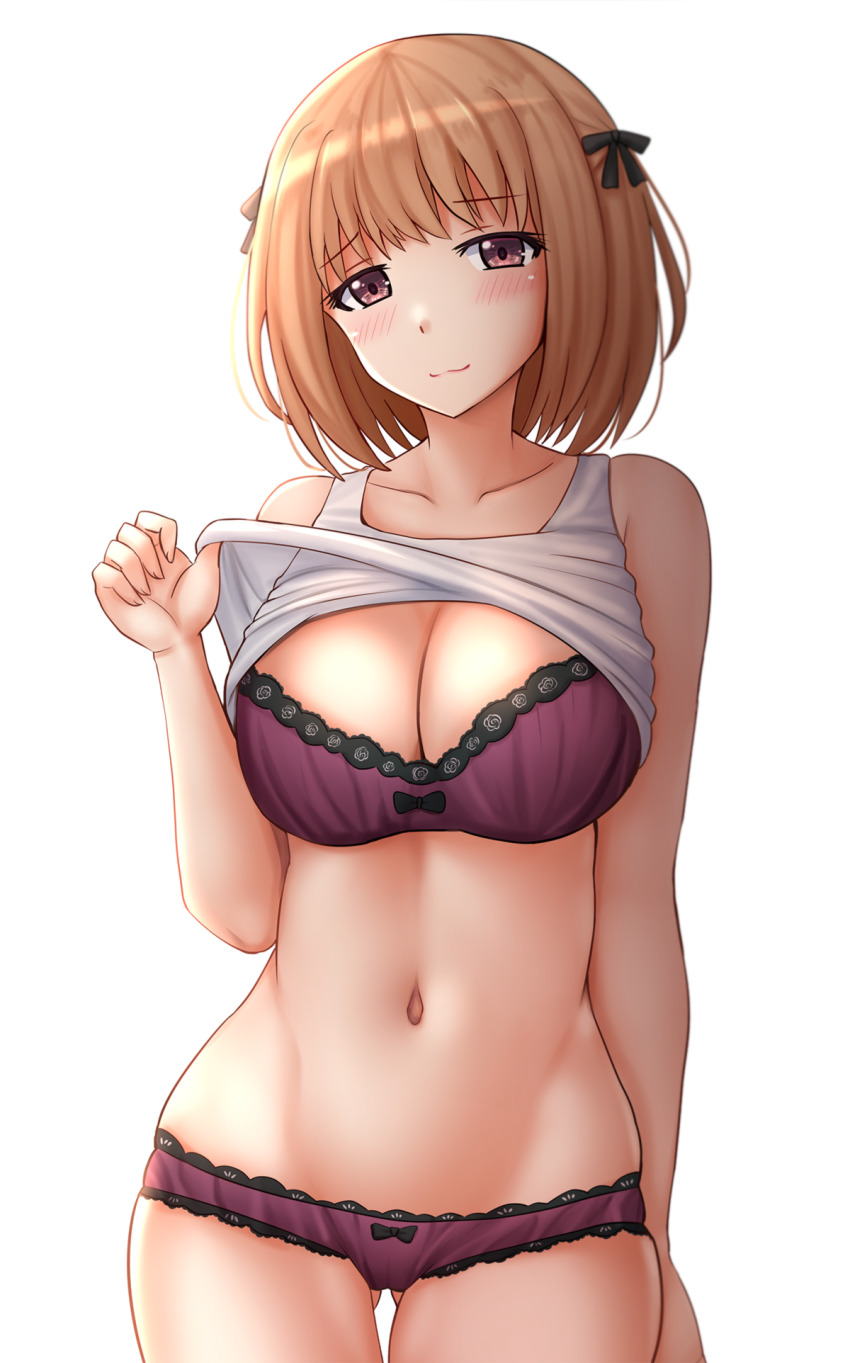 1girl, bare_arms, bare_shoulders, black_bow, blush, bow, bow_bra, bow_panties