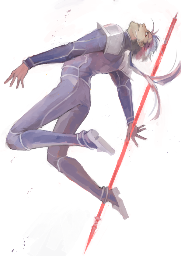 1boy, armor, beads, blue_hair, bodysuit, cu_chulainn_(fate), cu_chulainn_(fate/stay_night), cu_chulainn_(lancer)_(fate)