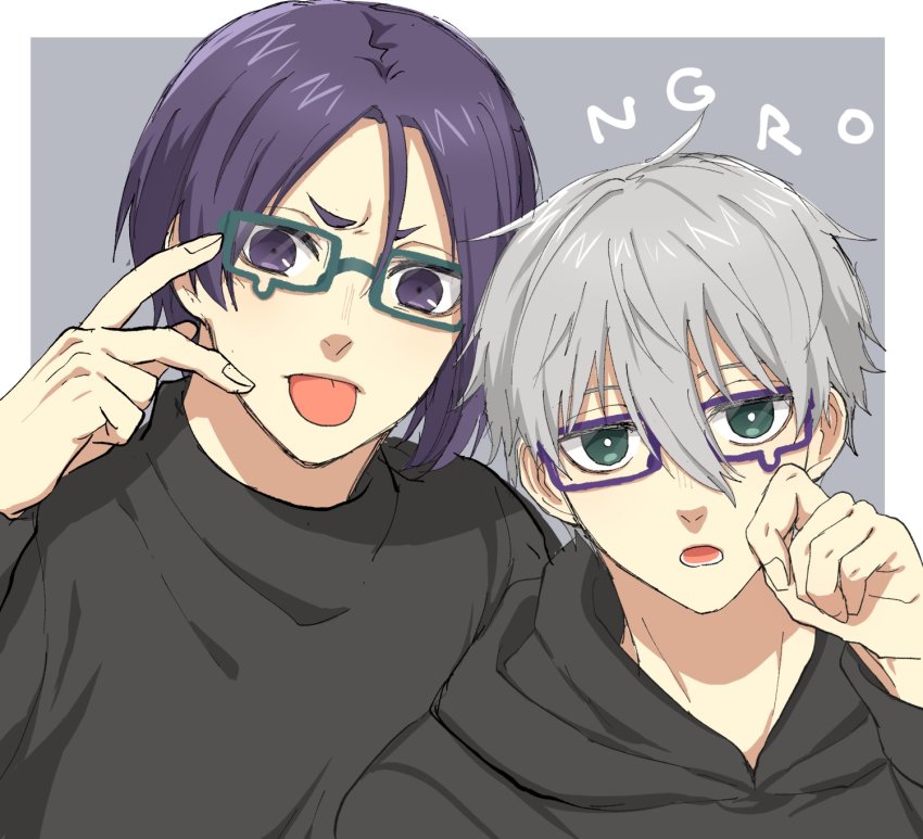 2boys, :o, :p, black_hoodie, black_shirt, blue_lock, fasola_tj, fingernails