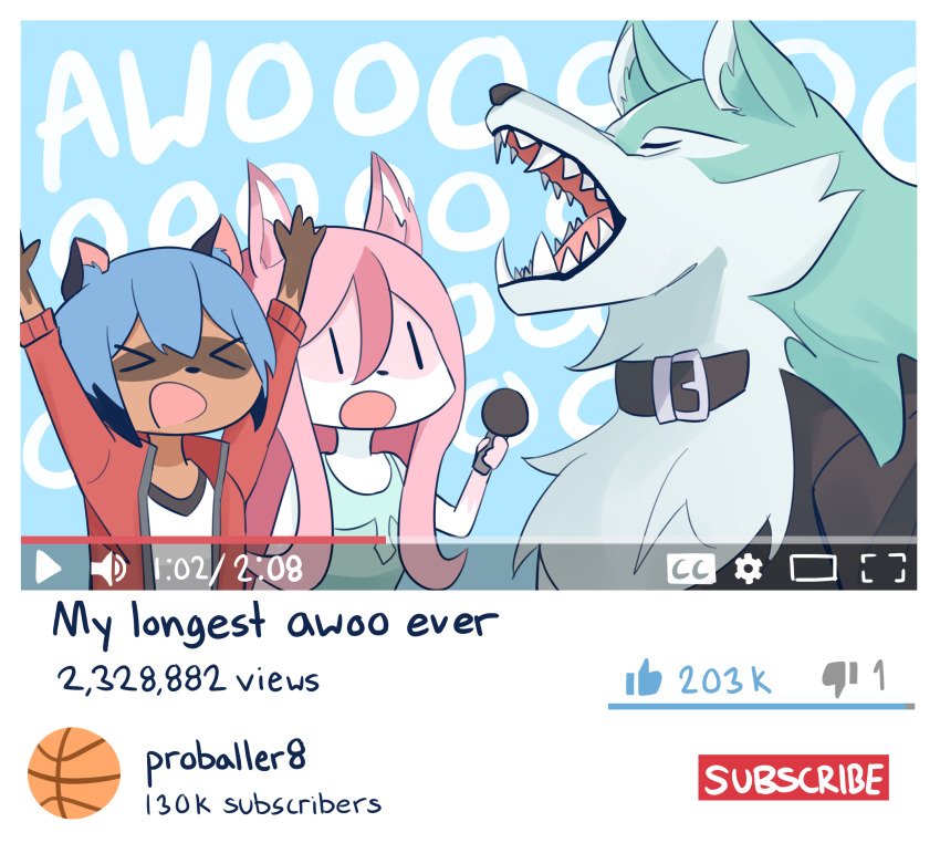 1boy, 2girls, absurdres, animal_ears, animal_nose, arms_up, ball, basketball_(object)