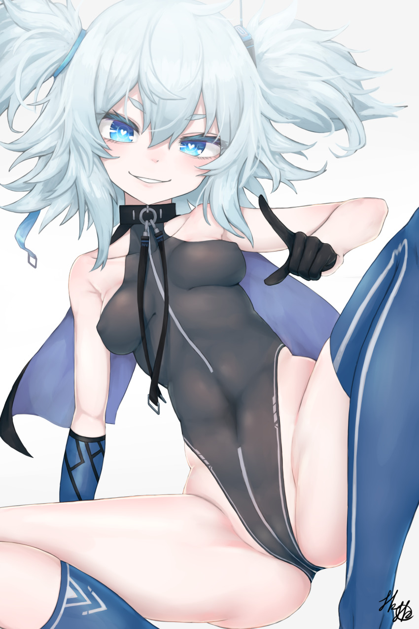 1girl, absurdres, blue_eyes, blue_hair, breasts, collar, covered_erect_nipples, girls'_frontline