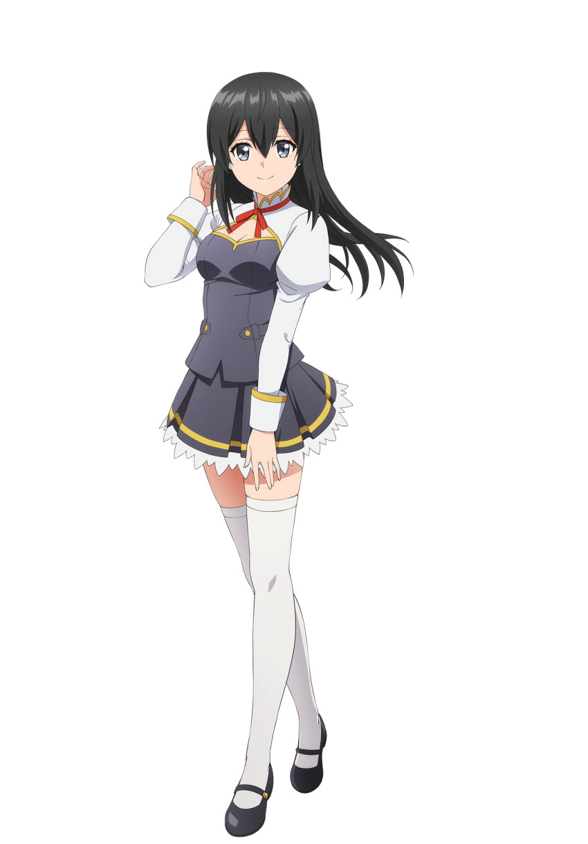 1girl, alice_(ore_dake_haireru_kakushi_dungeon), black_hair, blue_eyes, hair_between_eyes, highres, long_hair, official_art, ore_dake_haireru_kakushi_dungeon, pleated_skirt, skirt, thighhighs, transparent_background, white_thighhighs, zettai_ryouiki