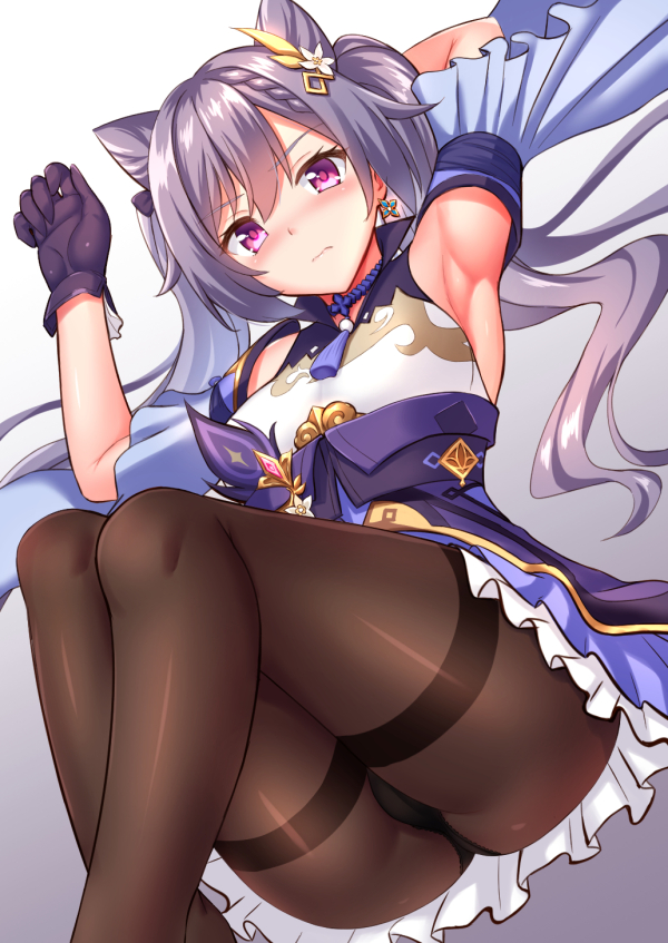 1girl, armpits, ass, black_panties, black_pantyhose, blush, breasts, choker