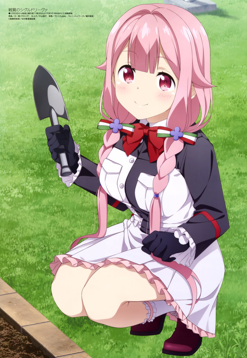 1girl, absurdres, black_gloves, blunt_bangs, boots, braid, breast_pocket, breasts